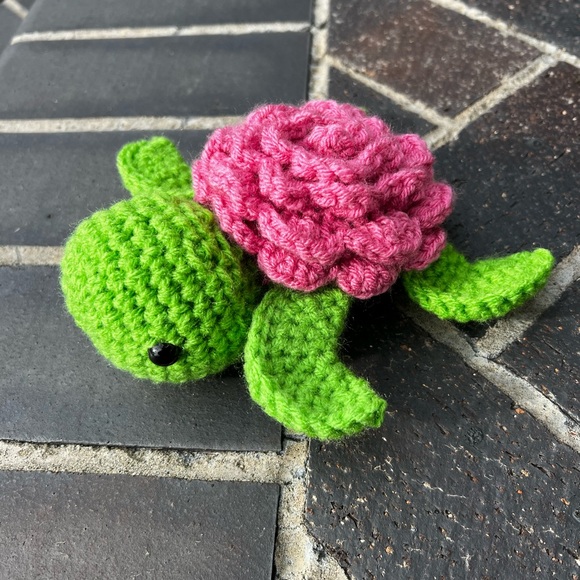 Hand Crafted Other - Hand Crocheted Pink Rose Sea Turtle Stuffed Animal Plushie!